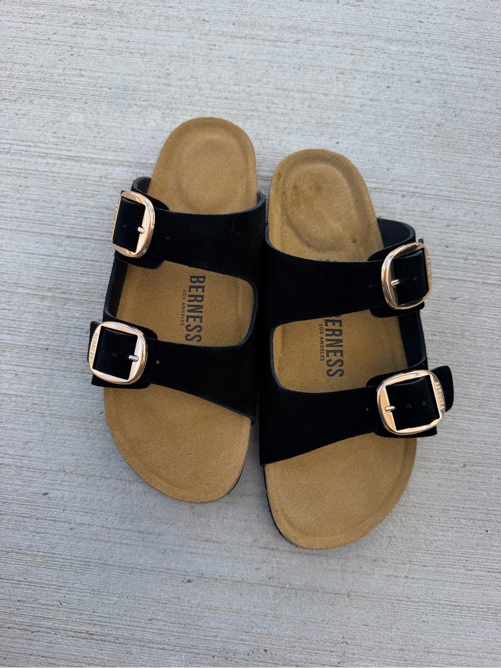 Black Double-Buckle Slide Sandals